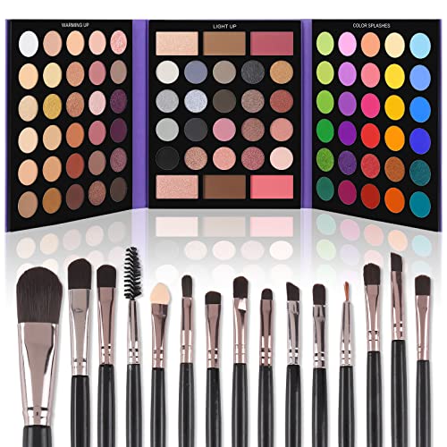 UCANBE Eyeshadow Palette with 15Pcs Brushes Makeup Set, Pigmented 86 Colors Make Up Sets Valentine’s Day Gift, Matte Shimmer Glitter Eye Shadow Pallet Highlighter Contour Blush Powder Brush Beauty Kit