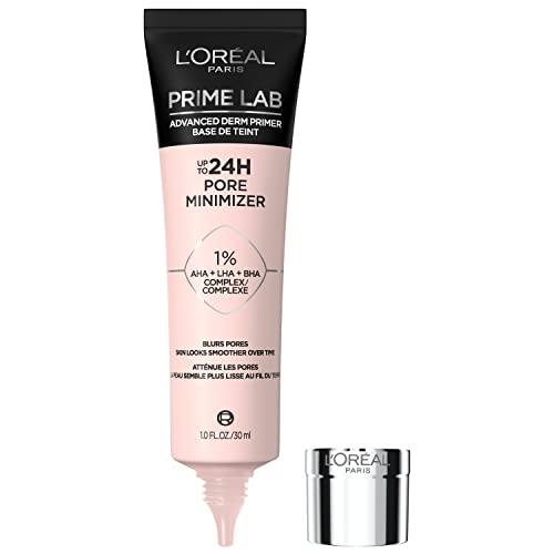 L’Oreal Paris Prime Lab Up to 24H Pore Minimizer Face Primer Infused with AHA, LHA, BHA Complex to Smooth and Extend Makeup Wear, 1.01 Fl Oz