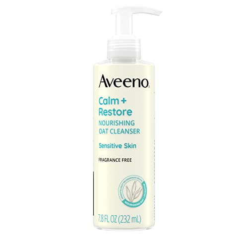 Aveeno Calm + Restore Nourishing Oat Face Cleanser for Sensitive Skin, Gentle Milky Cleanser with Nourishing Oat & Feverfew, to Preserve Skin’s Moisture Barrier, Fragrance-Free, 7.8 fl. oz