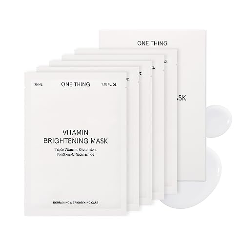 ONE THING Facial Sheet Mask (5 Sheets) | Vitamin C Brightening Moisturizing Pack for Dull Complexion, Dark Spots, Pigmentation | Korean Skin Care (Vitamin Brightening Mask)