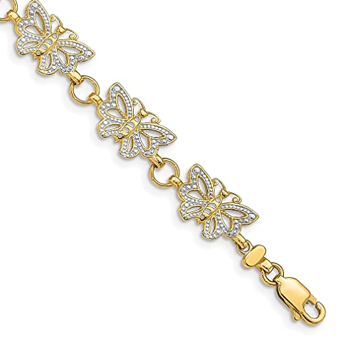 14k Yellow Gold Butterfly Chain Charm Bracelet Animal Fancy Fine Jewelry For Women Gifts For Her
