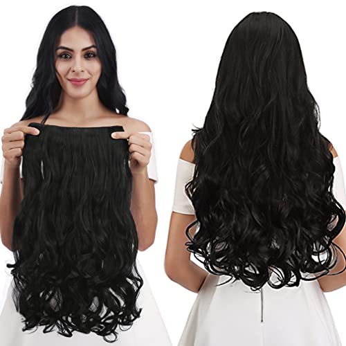 REECHO 24″ 1-Pack 3/4 Full Head Curly Wave Clips in on Synthetic Hair Extensions HE008 Hairpieces for Women 5 Clips per Piece-Natural Black