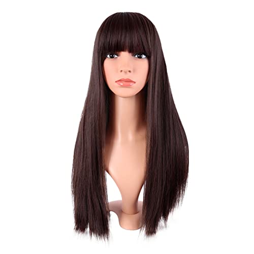 MapofBeauty 22 Inch/56 cm Long Straight Synthetic Hair Heat Resistant Party Cosplay Wig (Dark Brown)