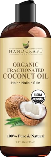 Handcraft Organic Fractionated Coconut Oil for Skin and Hair - 100% Pure & Natural Premium Grade Coconut Carrier Oil for Essential Oils, Massage Oil, Moisturizing Hair Oil and Body Oil - 8 fl. Oz