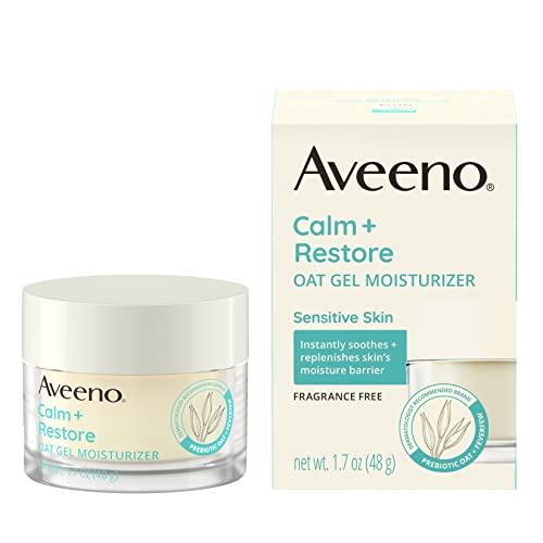 Aveeno Calm + Restore Oat Gel Facial Moisturizer for Sensitive Skin, Fast-Absorbing, Soothing Lightweight Gel Cream with Prebiotic Oat & Feverfew, Fragrance-Free & Hypoallergenic, 1.7 oz
