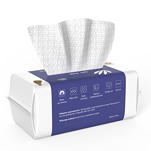 Ourmed Life Face Clean Towels, 100 Count Disposable Biodegradable Facial Wash Cloth for Sensitive Skin, Lint- free Facial Tissue for Cleansing, Skincare and Makeup Remover, Dry Wipes