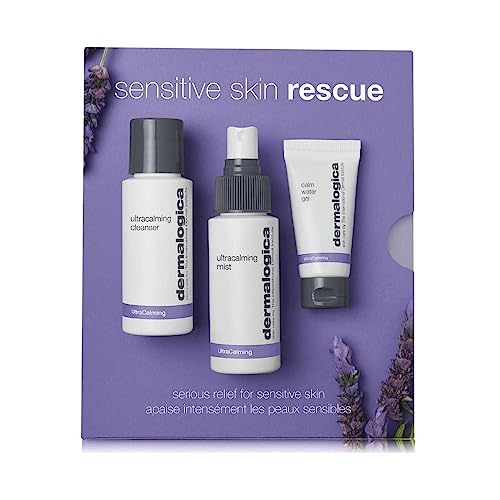 Dermalogica Sensitive Skin Rescue Kit – Set Contains: Face Wash, Toner, and Face Moisturizer – Skin Care To Calm, Soothe and Minimize Irritation