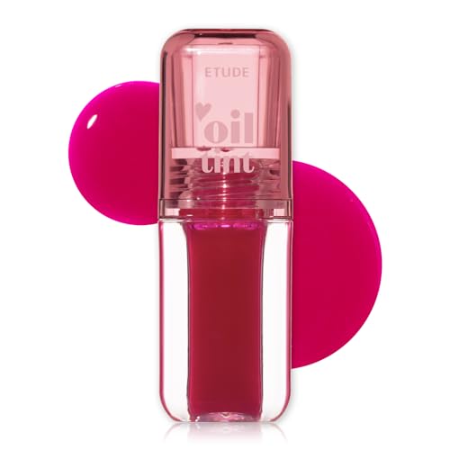 ETUDE Dear Darling Oil Tint #3 Neon Pink 4.2g | High Moisturizing and Strong Hydrating Lip Oil/Lip Gloss | Smooth and Moist Lips | Non-Sticky Lip Oil Tint For Dry Lips | K-beauty