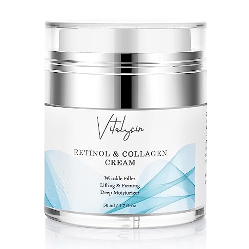 Vitalysin Retinol Cream for Face – Moisturizer with Hyaluronic Acid and Vtamin E, Reduce Wrinkles, Anti -ageing, Smooth the Skin, Promote Cell Turnover, Unclog Pores – All Skin Types – Unisex