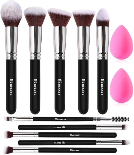 BEAKEY Soft Make up Brushes, Gentle on Skin, Effective Application – 12Pcs Premium Makeup Brush Set, Tap Paw Makeup Brushes, Foundation Brush with 2Pcs Blender Sponges (Packaging May Vary)