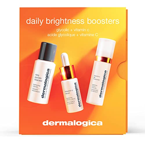 Dermalogica Daily Brightness Boosters Facial Skin Care Kit – Contains BioLumin-C Serum (0.3 oz), BioLumin-C Gel Moisturizer (0.5 oz), and Daily Glycolic Cleanser (1 oz)