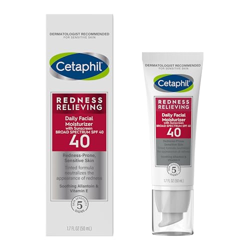CETAPHIL Redness Relieving Daily Facial Moisturizer SPF 40, 1.7 fl oz, Broad spectrum Sunscreen, Neutral Tint, For Redness-Prone Skin