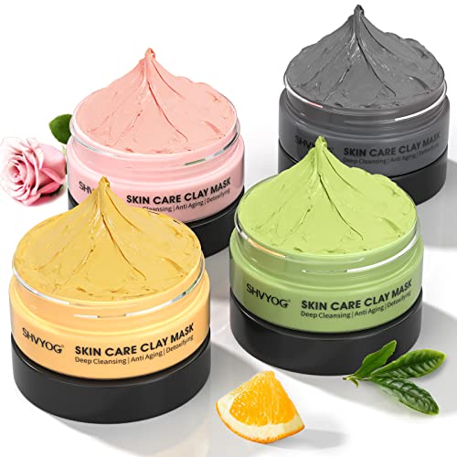 4 Pcs Clay Facial Mask Set – Turmeric, Vitamin C, Green Tea, Dead Sea Mud, and Rose Clay for Deep Cleansing, Moisturizing, and Refining Pores – 240g