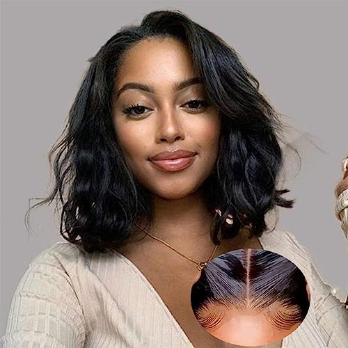Ahaisy Glueless Bob Wig Human Hair Pre Plucked Wear and Go Wigs Pre Cut Lace Body Wave Short Bob Lace Front Wigs for Black Women Upgraded No Glue 4x4 Lace Closure Wigs (12 Inch)