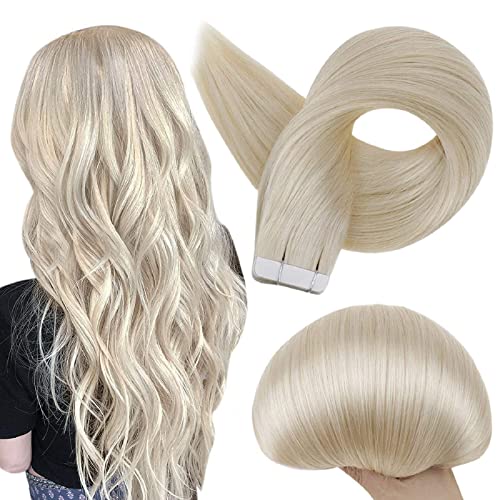 Full Shine Fashion Tape Hair Extensions Real Human Couture Short 12 Inch Color 60 Platinum Blonde in Remy 20 Pieces 30G Thick Ends Piece for Invisible