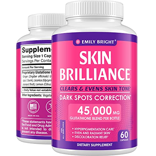 Glutathione Capsules – 45,000mcg Glutathione Supplement – Skin Tone Enhancer – Targets Dark Spots & Acne Marks – Potent Antioxidant – 60 Caps