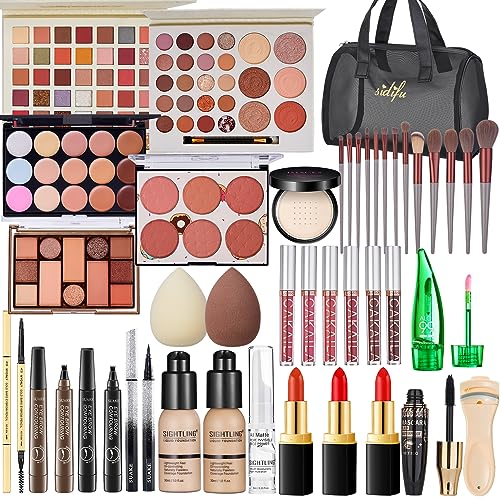 All in One Makeup Kit for Women Full Kit, Travel Makeup Kit, Makeup Gift Set for Women & Girls, Makeup Essential Bundle Include Foundation Eyeshadow Palette Lipstick Eyebrow Pencil Cosmetic Brush Set