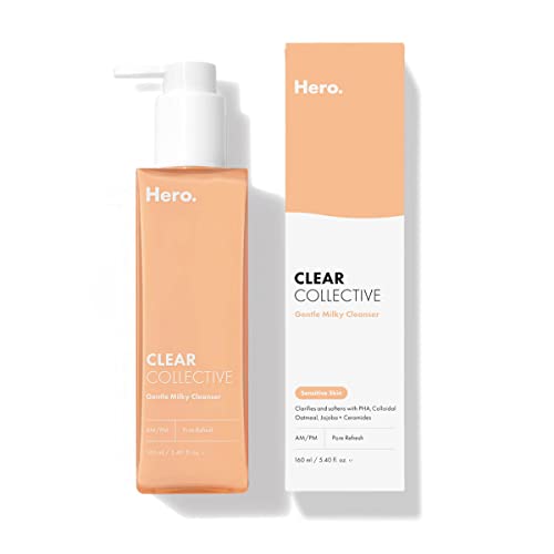 Clear Collective Gentle Milky Cleanser from Hero Cosmetics – Gentle Pore-Clarifying Cleanser for Sensitive, Blemish-Prone Skin with PHA, Colloidal Oatmeal, and Jojoba + Ceramides – Dermatologist Tested and Vegan-Friendly (5.4 fl oz)
