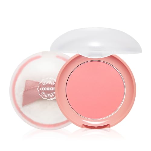 ETUDE Lovely Cookie Blusher #OR202 Sweet Coral Candy 4g | Glowing & Natural Powder Blush with Long-Lasting Sebum Control | Easy Application | Puffy Cushion for a Lovely Makeup Look