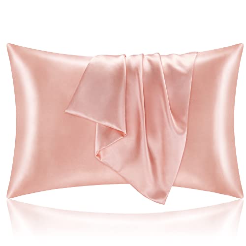 BEDELITE Satin Pillowcase for Hair and Skin, Coral Pillow Cases Standard Size Set of 2 Pack 20×26 Inches, Super Soft Similar to Silk Pillow Cases with Envelope Closure, Gifts for Women Girl