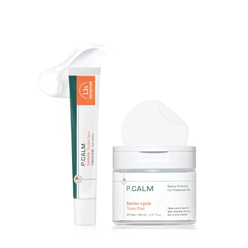 P.CALM ZitZap Kit – Centella Trouble Spot Cream 0.5 fl.oz & Barrier Cycle Toner Pad 60 Sheets | Korean Skincare for Sensitive Skin