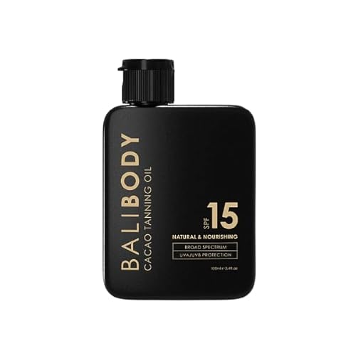 Bali Body Cacao Tanning Oil SPF 15 | Deep Natural-Looking Deep Sun Tan Gow | Hydrating No-SPF Sun-Tanning Oil Made from Organic Cacao | Vegan and Cruelty-Free – Chocolate Tint, 100ml/3.4 fl oz