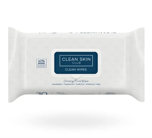 Clean Skin Club XL Premium Face Wipes, 40% Larger Than Normal Wipes, Extra Moist Makeup Removing Towelettes, 30 Count, Facial Cleansing Cloth, Fragrance Free, No Alcohol or Chemicals