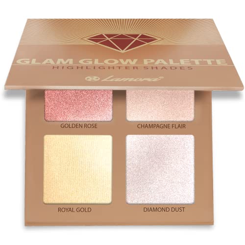 Highlighter Palette Highlighter Makeup Iluminador – Glow Bronzer Powder Makeup Highlighter Kit With Mirror – 4 Highly Pigmented Face Highlighter Shimmer Colors – Vegan, Cruelty Free & Hypoallergenic