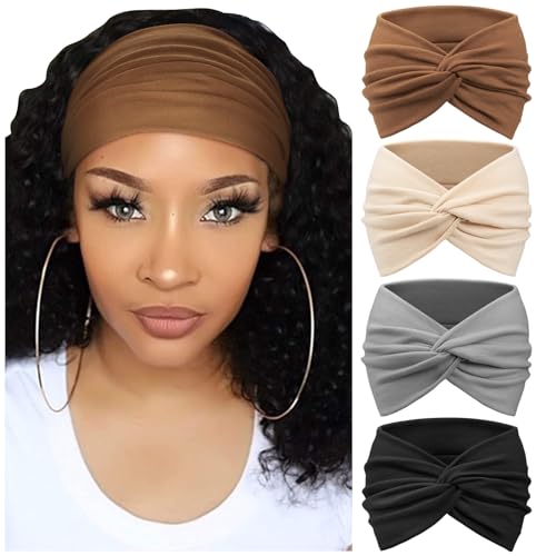 DRESHOW 4 Pack Turban Headbands for Women Wide Vintage Head Wraps Knotted Cute Hair Band Accessories