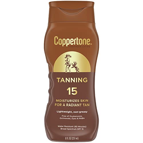 Coppertone Tanning Sunscreen Lotion, Water Resistant Body Sunscreen SPF 15, Broad Spectrum SPF 15 Sunscreen, 8 Fl Oz Bottle