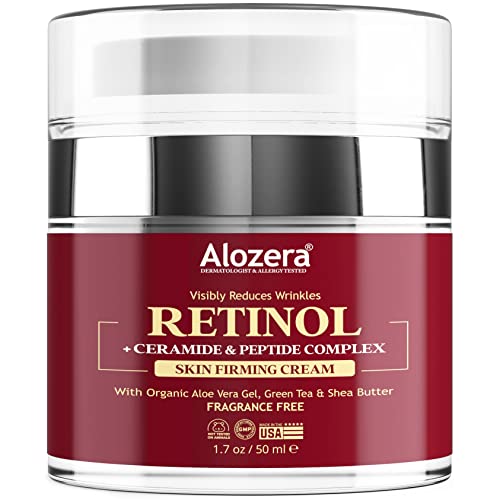Alozera Retinol Face Cream – Reduce Wrinkles, Fine Lines, Dullness and Pores – Advanced Formula with Ceramide, Peptide Complex and Organic Ingredients, Made in USA, 1.7 Ounce