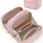 BAGSMART Travel Makeup Bag Large Capacity Cosmetic Bag, Wide-open Portable Make Up Bag Organizer for Women for Travel Essentials Travel-Size Toiletries Accessories Bottles, Brushes, Pink