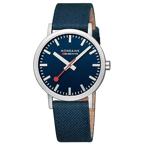 Mondaine Unisex Analogue Quartz Watch with Textile Strap A6603036040SBD, Blue/Silver, Strap.