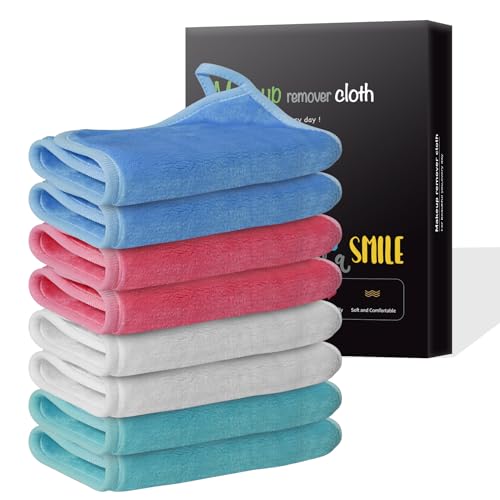 Nugilla Reusable Makeup Remover Cloths, 8 Packs Microfiber Cleaning Cloth Fast Drying Facial Washcloth, Ultra Soft Washing Towel for All Skin, 7 x 13 inch Green/Pink/Blue/White