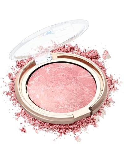 Baked Blush-Brighten Lighting Glow Marbleized Blush Powder Palette, Cruelty-Free Powder Blush, Eyeshadow & Highlight for a Lightweight Shimmery Satin Face Makeup, Gift for Women (0.49Ounce)-01#Peachy