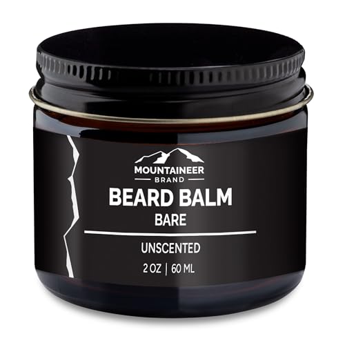 Mountaineer Brand Beard Balm for Men | All Natural Leave-In Conditioner to Moisturize Dry Itchy Skin | Beard Butter Hydrates, Softens and Tames Flyaway Hair | Adds Shine | Bare (Unscented) 2oz