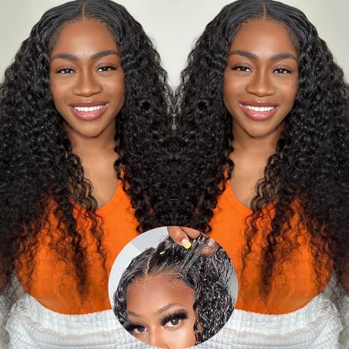 Wear And Go Glueless Wig Human Hair 6x4 Deep Wave Wig Pre Cut HD Lace 180 Density Deep Curly Lace Front Wig Human Hair Pre Plucked For Beginners 3 Second To Wear Glueless Wig 24 Inch