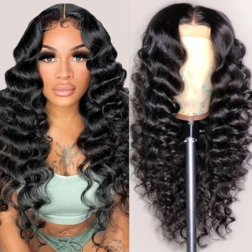 NKTU Deep Wave Lace Front Wigs Human Hair 180 Density Glueless Wigs for Women 13x4 HD Transparent Lace Front Wigs Pre Plucked with Baby Hair (22 Inch, Deep Wave Wigs)
