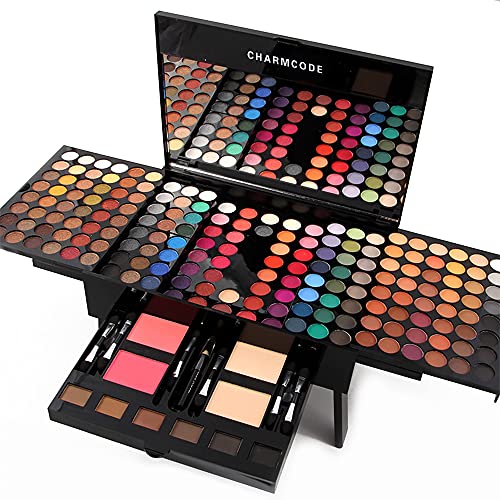 CHARMCODE 190 Colors Cosmetic Make up Palette Set Kit Combination with Eyeshadow Facial Blusher Eyebrow Powder Face Concealer Eyeliner Pencil A Mirror All-in-One Makeup Gift (Multicolor)
