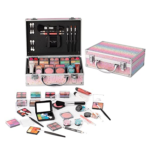 Hot Sugar Makeup Kit for Teenager Girls – Full Starter Cosmetics Set with Eye Shadow Lip Balm Blush Lip Gloss Brush Lip Pencil Eye Pencil and Mirror (Rainbow)