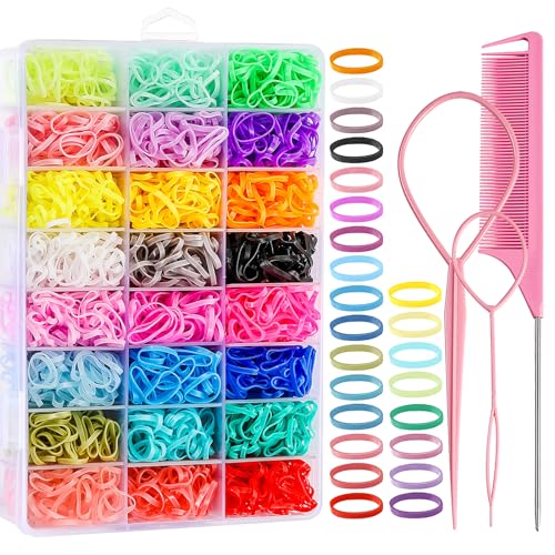 2300PCS Elastic Hair Bands, 24 Colors Rubber Bands for Hair, Mini Elastic Hair Ties with Styling Tools, Baby Hair Ties with Organizer Box, Toddle Hair Ties for Girls, Christmas Birthday Gifts for Kids