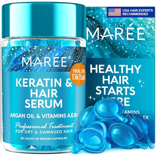 MAREE Hair Styling Serum for Frizzy & Dry Hair – Keratin Styling & Moisturizing Oil Capsules with Avocado, Jojoba & Argan Oil – Leave-in Anti Frizz Conditioner with Vitamins A, C, E & B5-30 Capsules