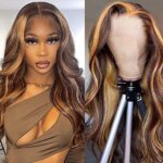 ecnuxza Honey Blonde Ombre Lace Front Wig Human Hair Pre Plucked 13×4 HD Transparent 4/27 Highlight with Baby Hair 180% Density Colored Body Wave Lace Front wig for Women 20 Inch