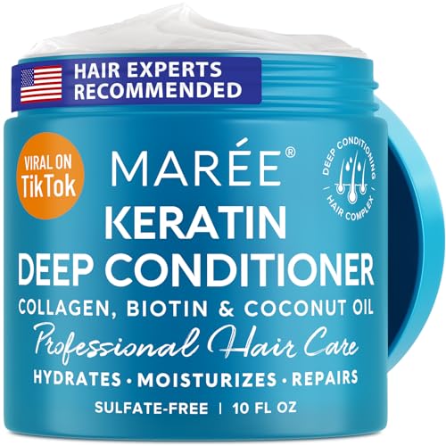 MAREE Deep Hair Mask & Conditioner - Hydrating & Deep Conditioning Hair Mask with Coconut Oil & Keratin for Fine, Curly & Frizzy Hair - Biotin & Collagen Moisturizing Conditioner for Dry Bleached Hair