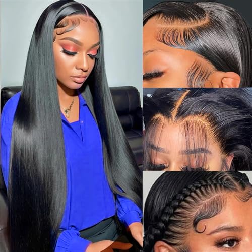 Ablyea 28 Inch 13×6 Lace Front Wigs Human Hair Pre Plucked 180 Density Straight HD Transparent Glueless Wigs Human Hair 13×6 Straight Lace Frontal Wigs Human Hair Wigs for Women With Baby Hair
