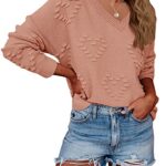 Tutorutor Womens Cute Heart Love Print Sweater Tops Oversized V Neck Dot Ball Loose Knitted Spring Jumper Pullover