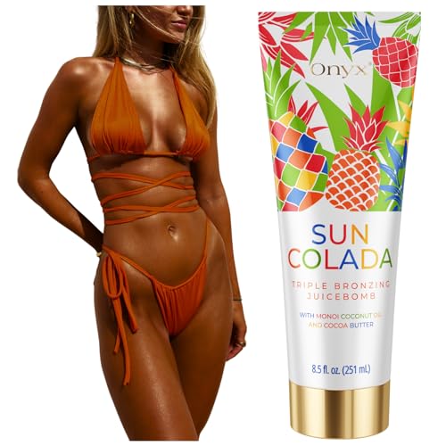 Onyx Suncolada Triple Bronzing Pineapple Sun Tanning Lotion | Tanning Lotion for Indoor and Outdoor | Natural Fruit Extracts for Long Lasting Smooth Moisturizing Hydrating Anti Aging Skin – 8.5 fl oz