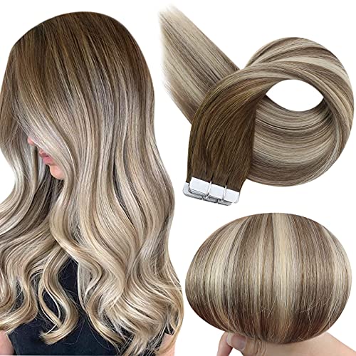 Full Shine Tape in Hair Extensions Blonde Hair Extensions Tape in Human Hair 20 Inch Double Sided Balayage Dark Roots Color 3 8 22 Tape Hair Extensions Seamless Tape In Hair 50 Gram 20 Pieces
