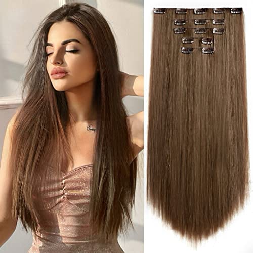 Brown Hair Extensions StrRid Clip in Hair Extension Straight 22″Long Synthetic Thick Clips on Hair Piece for Women 5PCS Black Curly Wavy 18″ Girls Blonde Red White Natural Full Head 5 Oz