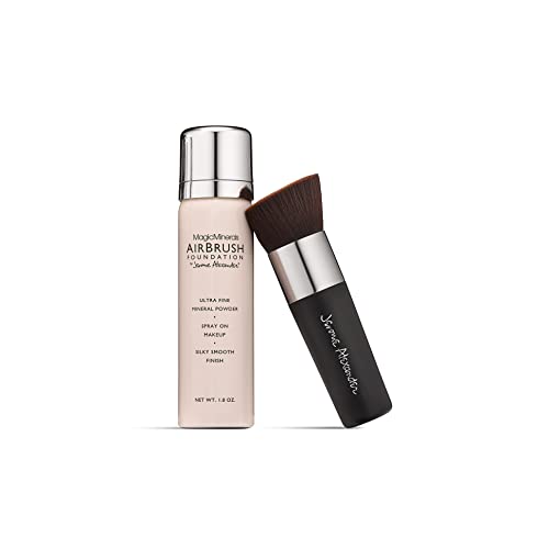 MagicMinerals AirBrush Foundation by Jerome Alexander – 2pc Set with Airbrush Foundation and Kabuki Brush – Spray Makeup with Anti-aging Ingredients for Smooth Radiant Skin (Medium)